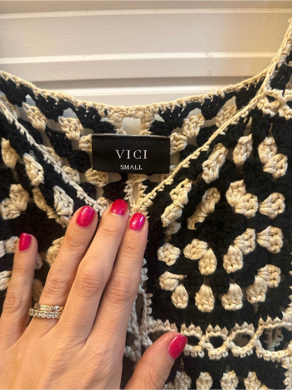 Vici Black and Cream Crochet Sleeveless Swim Coverup Dress - Picture 6 of 6